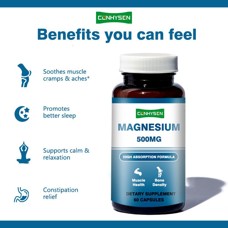 कस्टम ब्रांडेड मैग्नीशियम कैप्सूल 500mg मेमोरी और मस्तिष्क कार्य का समर्थन करता है गैर जीएमओ