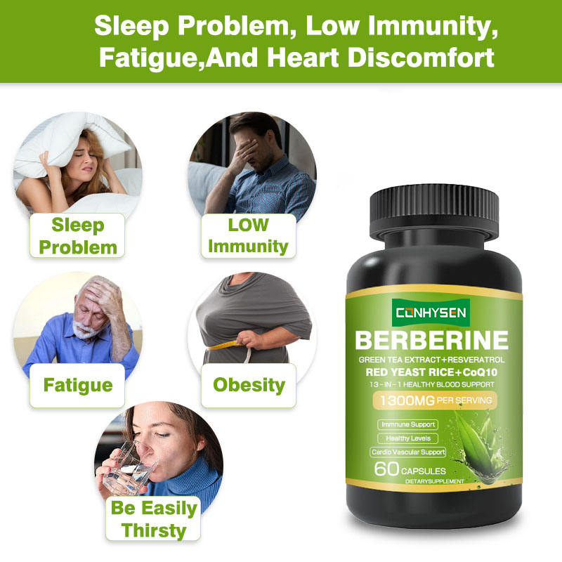 OEM/ODM 1300mg Berberine Capsules 13-In-1 for Healthy Blood Support ग्रीन टी एक्सट्रैक्ट सप्लीमेंट