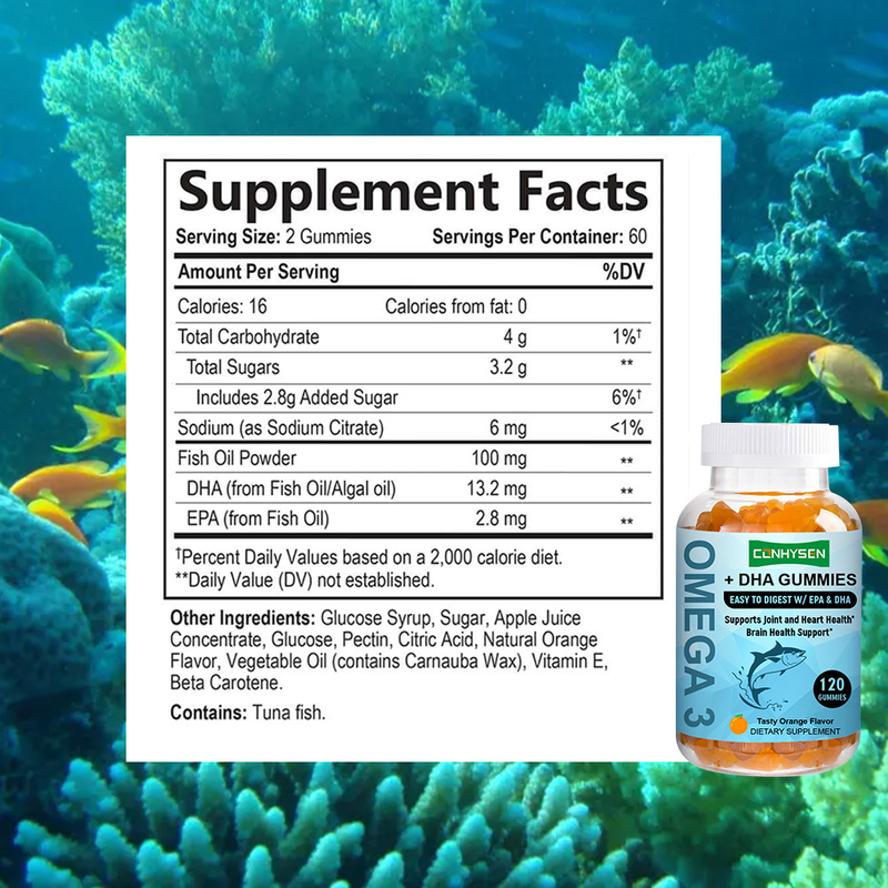 नारंगी स्वाद वाले ओमेगा 3 गमियां मस्तिष्क और आंखों के स्वास्थ्य को बढ़ावा देती हैं