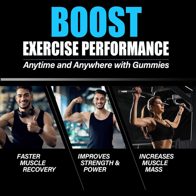 कस्टम स्पोर्ट प्री-वर्कआउट मांसपेशियों की वृद्धि क्रेटिन मोनोहाइड्रेट गमियां मांसपेशियों के द्रव्यमान को बढ़ाता है क्रेटिन गमियां पूरक