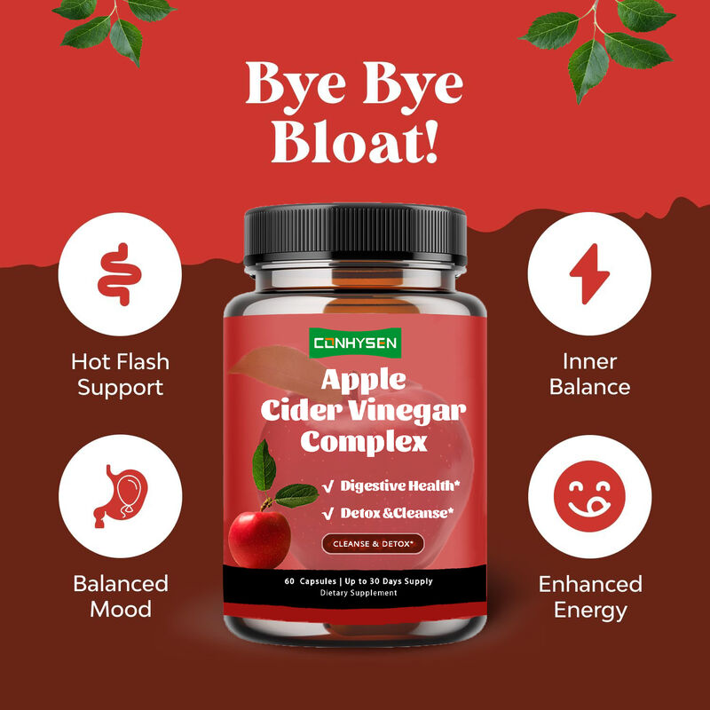 ओईएम प्राइवेट लेबल वजन नियंत्रण स्वास्थ्य देखभाल महिलाओं और पुरुषों के लिए आहार पूरक सेब साइडर सिरका जटिल कैप्सूल