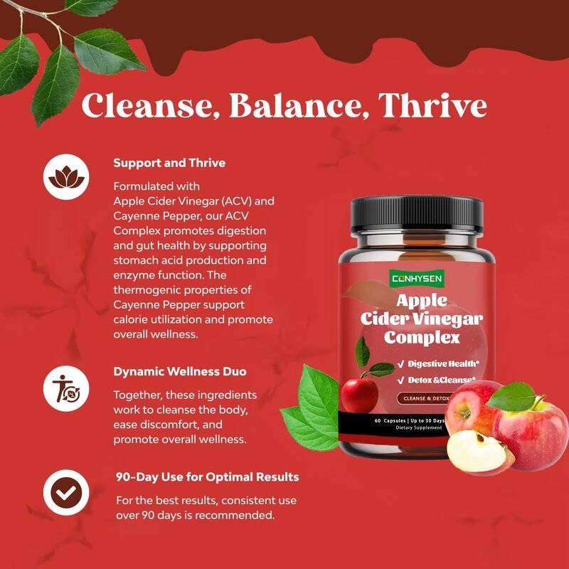 ओईएम प्राइवेट लेबल वजन नियंत्रण स्वास्थ्य देखभाल महिलाओं और पुरुषों के लिए आहार पूरक सेब साइडर सिरका जटिल कैप्सूल