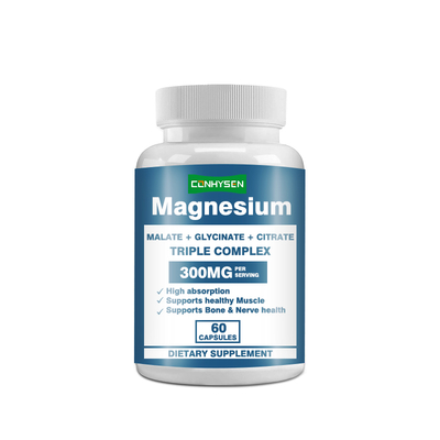 300MG मैग्नीशियम कैप्सूल हड्डियों और तंत्रिका स्वास्थ्य का समर्थन करता है ट्रिपल कॉम्प्लेक्स कैप्सूल